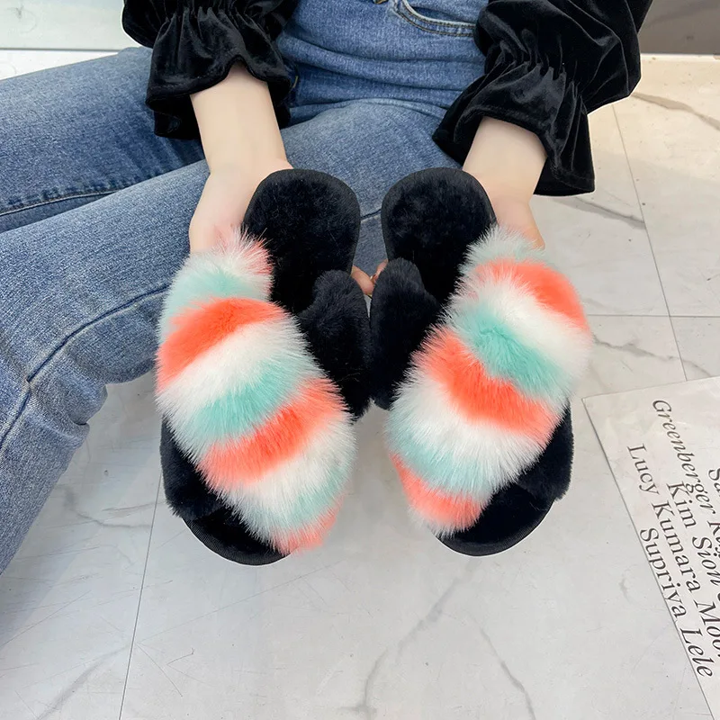 

Evawanna 2021 High Quality Slides Wholesale accoon Fur Deaigner Fur Slides, Customized color