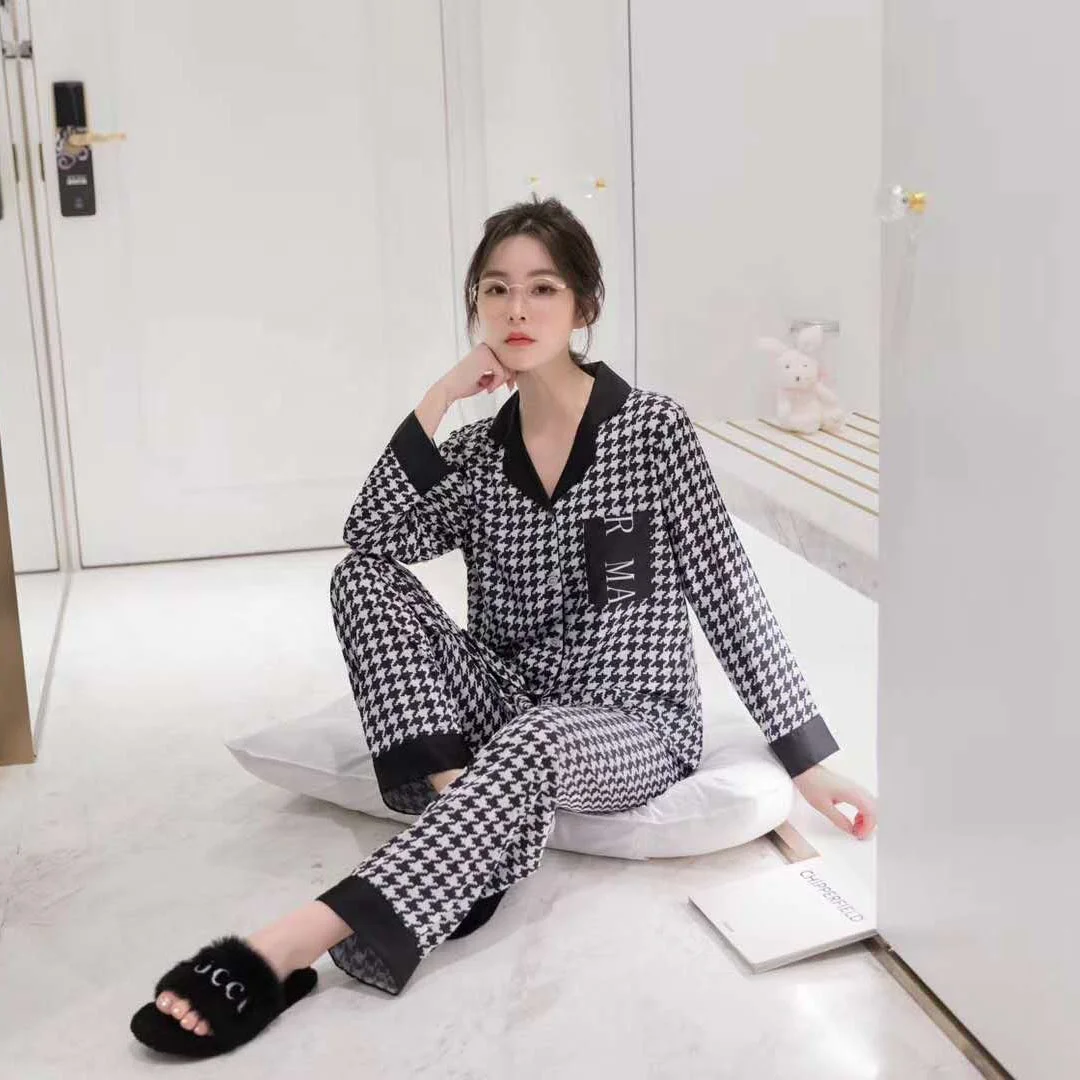 

new arrivals women's luxury silk satin Pajamas long sleeve pyjama cartoon Sleepwear