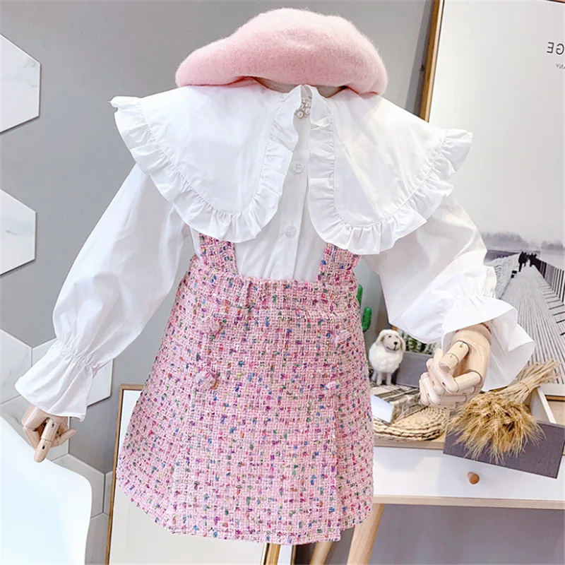 

Baby Girl Winter Clothes 2pcs Girls Sets Clothes Collar Doll Shirt With Woolen Vest Skirts Dress Children Kids Boutique Clothes, Picture show