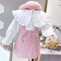 

Baby Girl Winter Clothes 2pcs Girls Sets Clothes Collar Doll Shirt With Woolen Vest Skirts Dress Children Kids Boutique Clothes