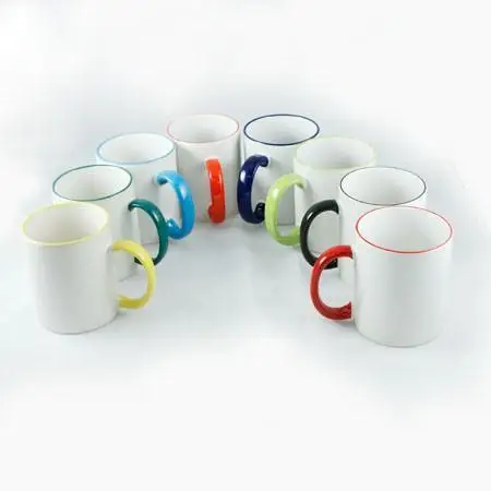 

Auplex Newest Fashion Factory Direct Selling 11 oz Colorful Rim Handle Colorful Sublimation White Mug