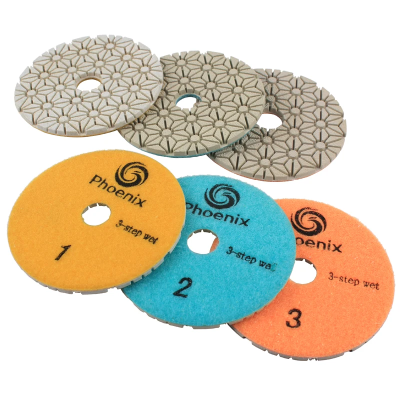 RAIZI 4 Inch/ 100 mm 3 Step Wet Granite Polishing Pads