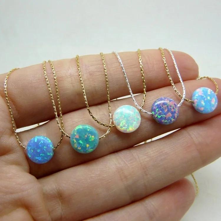 

Dainty opal necklace 925 round shape birthstone necklace LYN0107