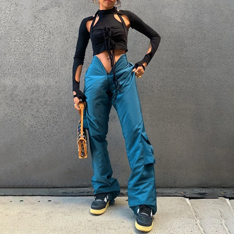 

2021 New Arrivals Fashion V-shaped casual cargo pants women's trousers, Colorful