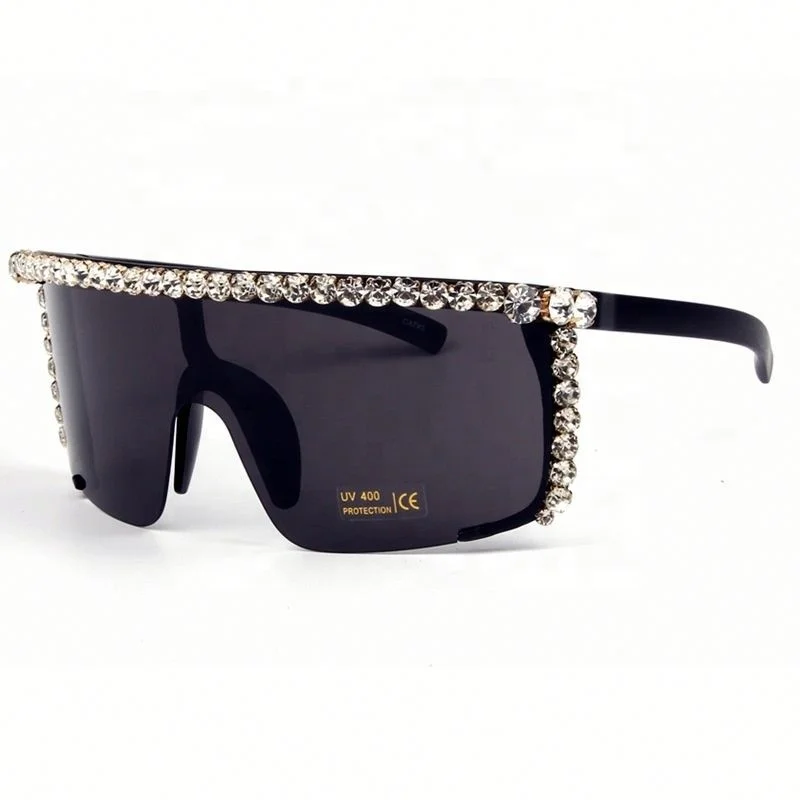 

Fashion Diamond-studded Eyewear Women's Windproof Big Frame Sunglasses in Stock, Colors