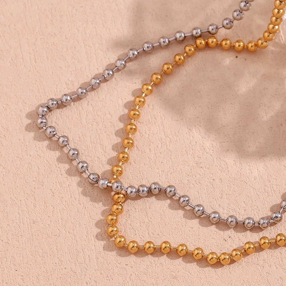 

Stainless Steel Bead Necklace Waterproof Gold Plated Jewelry Anti Tarnish Chain Necklace Choker
