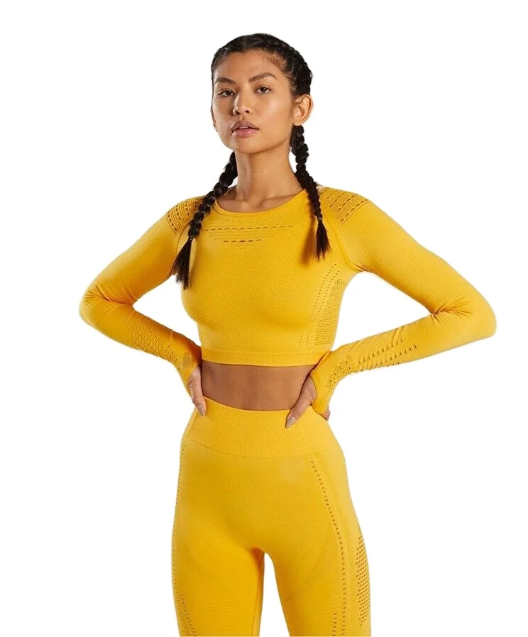

Hollow elastic tight seamless fitness long sleeve Yoga suit
