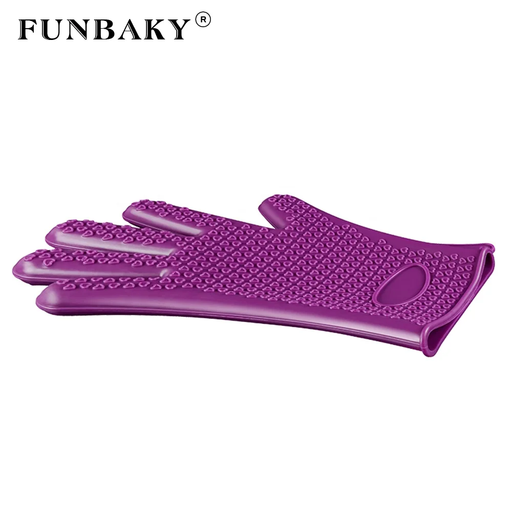 

FUNBAKY oven use heat resistant gloves kitchen tools portable silicone gloves slip-proof silicone material glove, Customized color