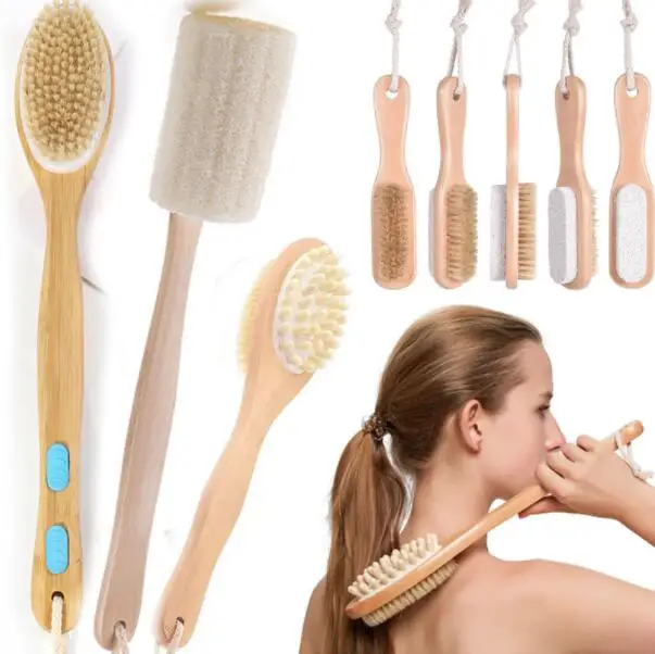 

Private Label Dry Skin Wooden Bath Brush Natural Bamboo Sisal Bristle Body Brush For Cellulite Exfoliating