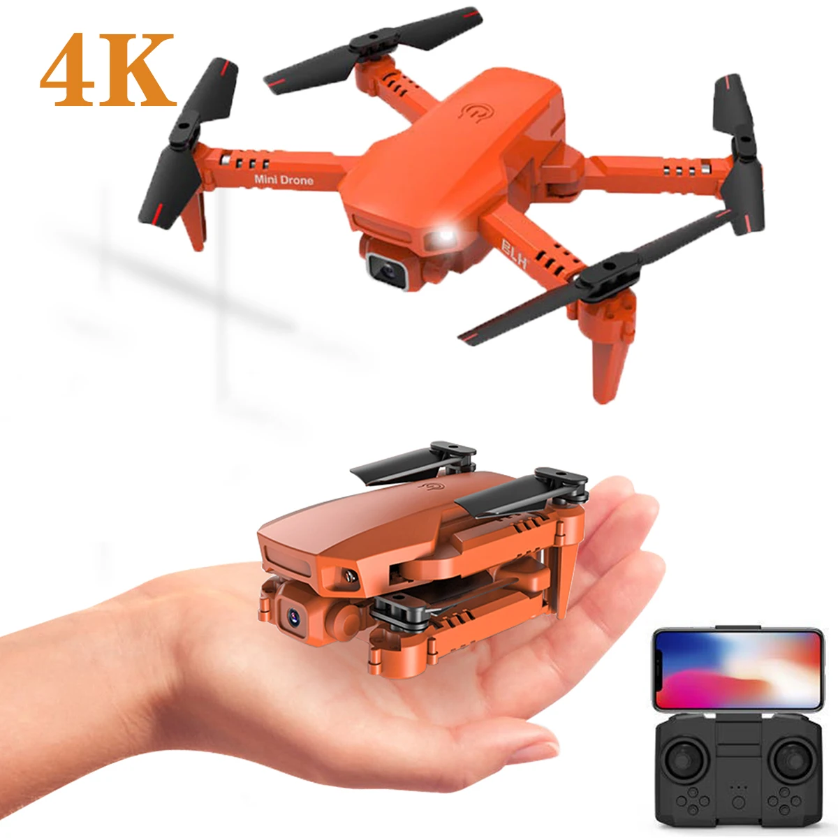

2021 New Drone 4k HD Dual Camera 1080P WiFi Fpv Visual Positioning Dron Height Preservation Rc Quadcopter, Black,orange