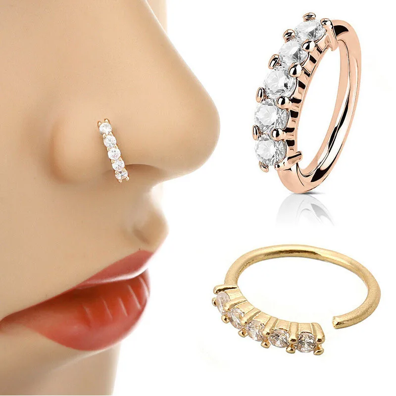 

Wholesale Fashion Gold Silver Flower Hoop Nose Ring with Zircon Piercing Jewelry, Picture shows