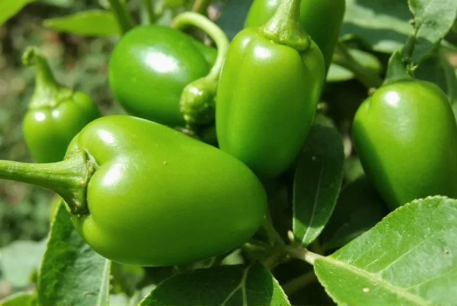 Fresh green and red serrano peppers on a wooden cutting board
