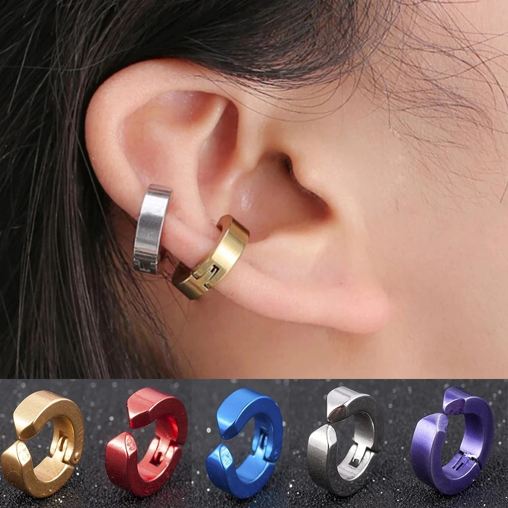 

Street Pop Punk Jewelry Clip-on Fake Stainless Steel Earrings No Pierced Non-piercing Earcuff Ear Clip Earrings