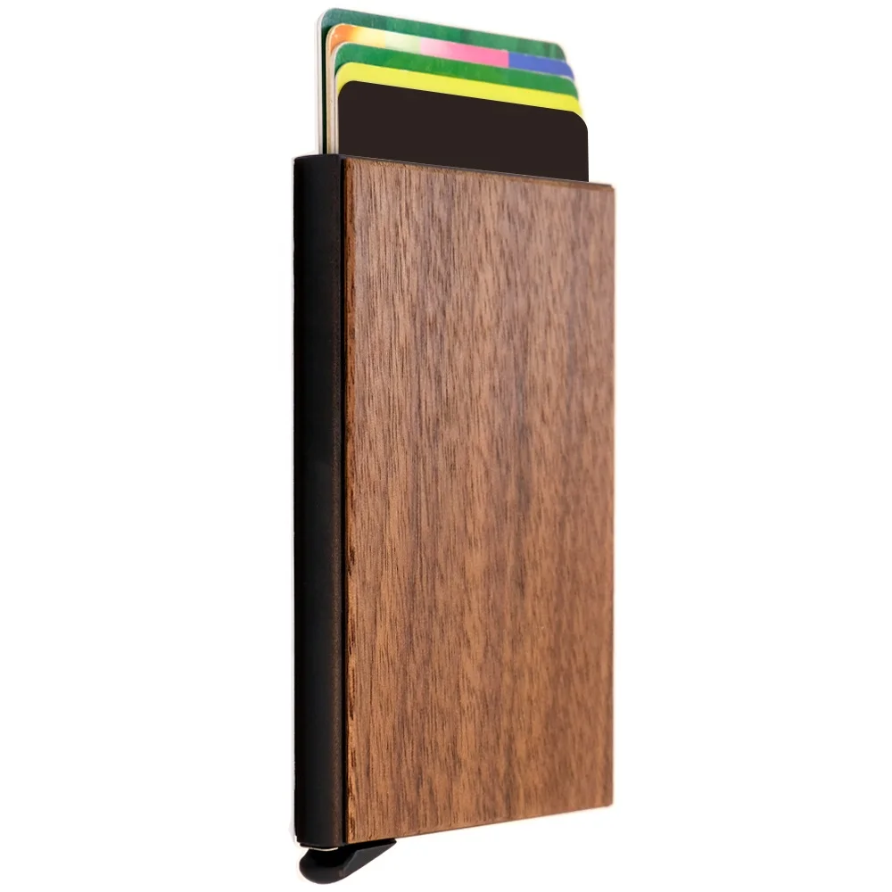 

2020 New RFID Blocking Aluminium Card Holder Wooden Pop Up Card Holder Carbon Fiber Card Holder for Men