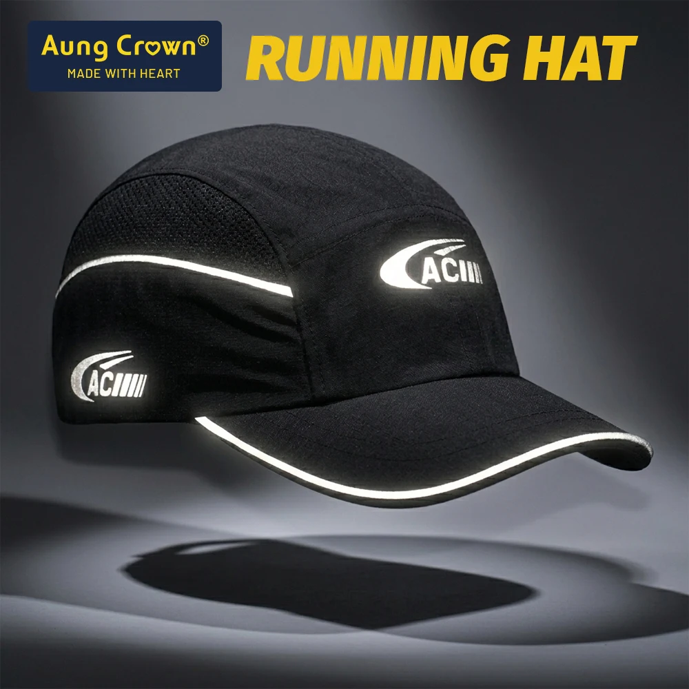 Wholesale Custom Reflective Night Running Cap High Quality Quick Drying Perforated Hat Reflective Printing Running Hat Cap