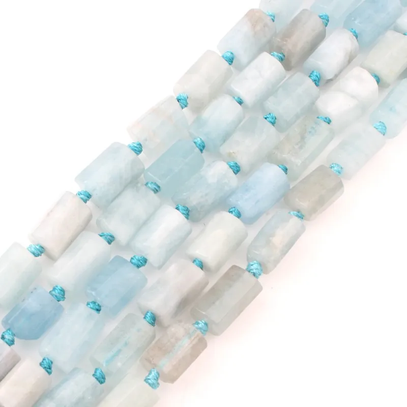 

Natural Stone Aquamarines Beads 7.5Inch Cylinder Shape Loose Spacer Beads For Jewelry DIY Making Bracelet