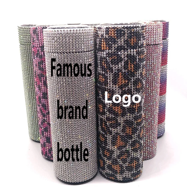 

Top Seller Famous Brand Rhinestone OEM logo LED Stainless Steel Designed Water Tumbler, Customized colors acceptable