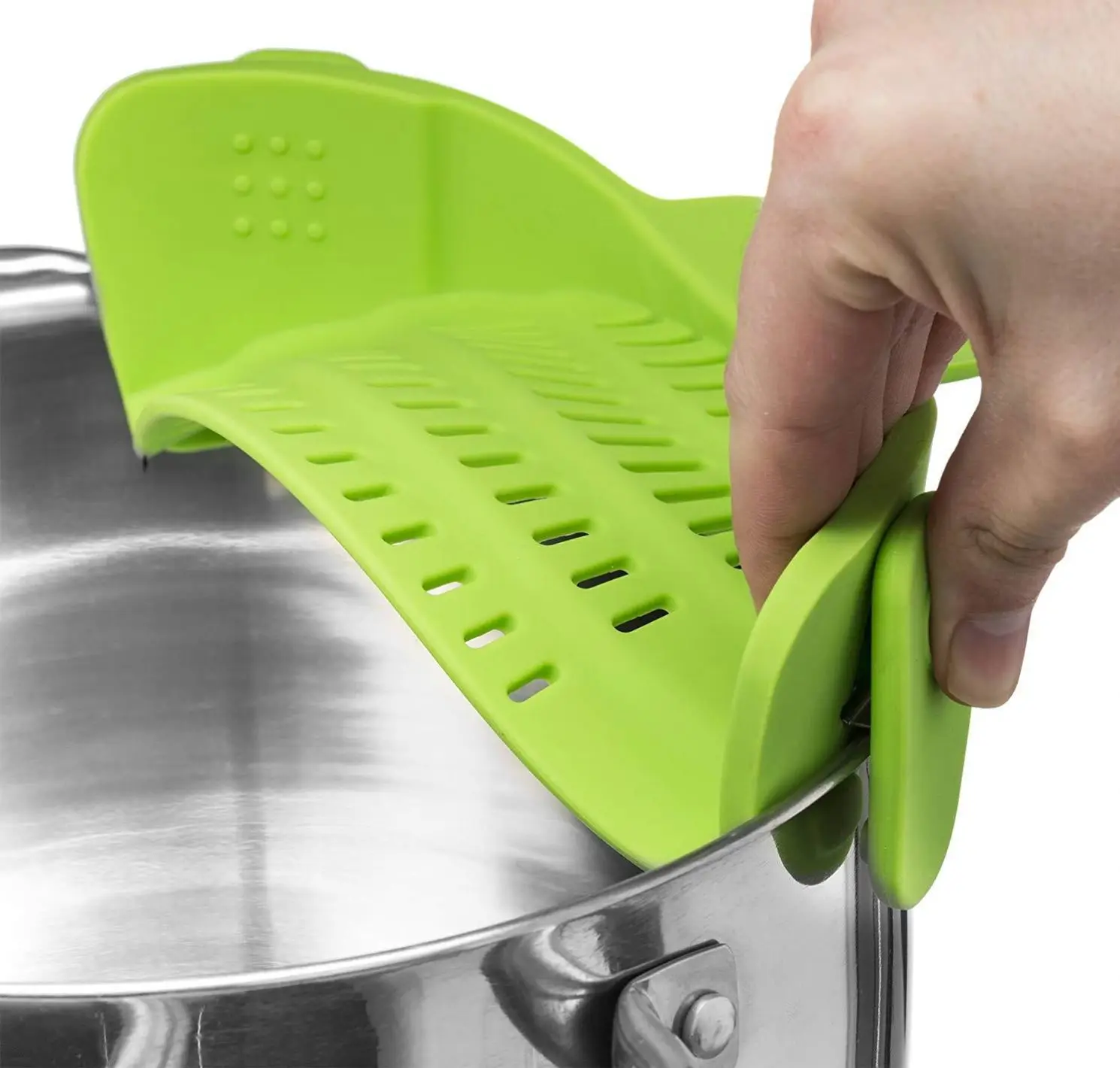 

Easy To Use Dishwasher Safe Clip On Silicone Strain Filter Fits Snap All Pots And Bowls Silicone Pot Strainer, As picture