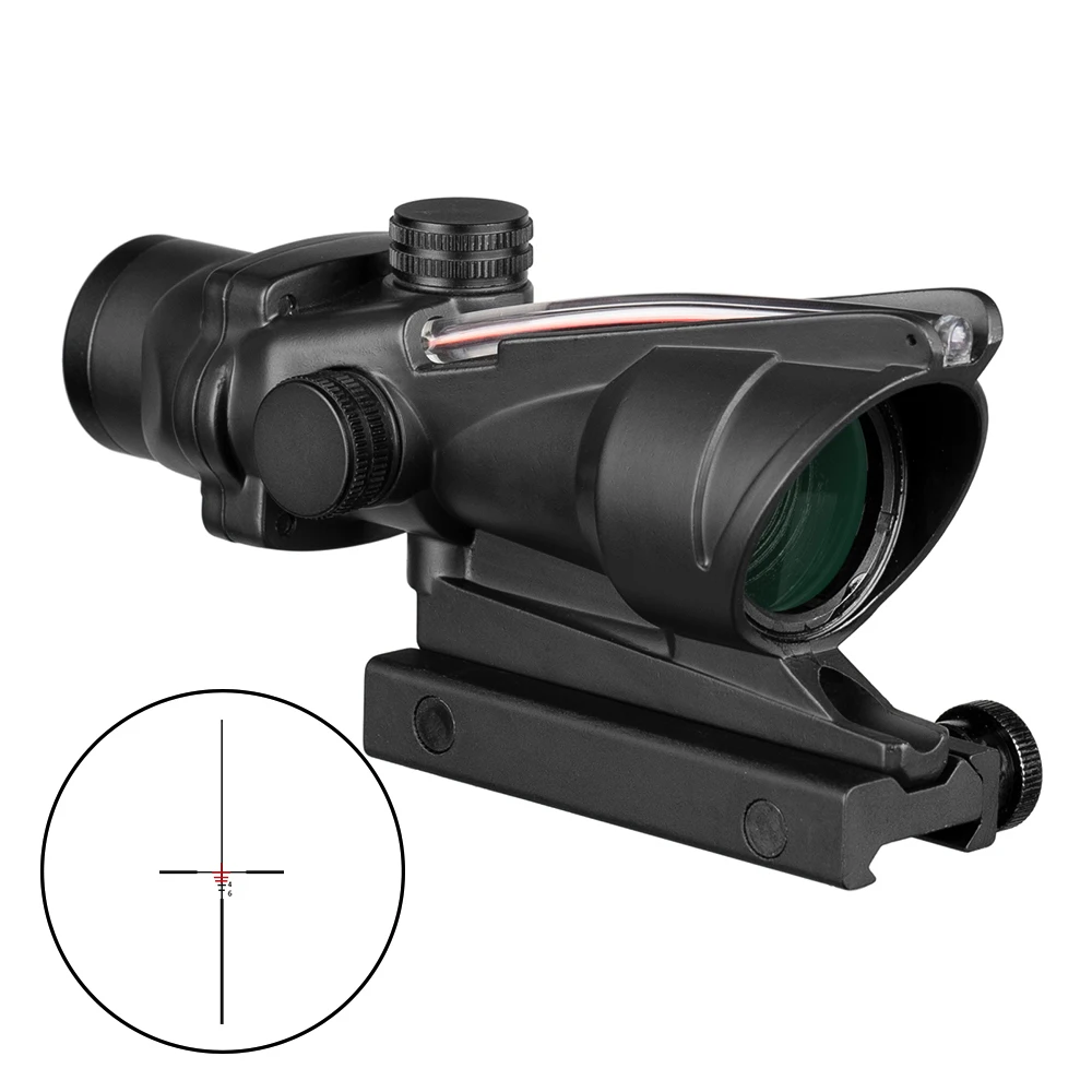 

KQ tactical airsoft acog 4x32 real green red fiber optic sight riflescopes rifle hunting scope for air gun hunting, Black