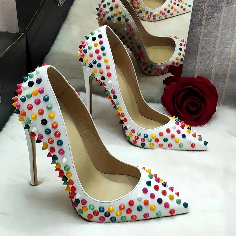 

Luxury Brand Shoes Women Pumps High Heel Shoes Rivet Pointed Toe Ladies Wedding Party Pumps