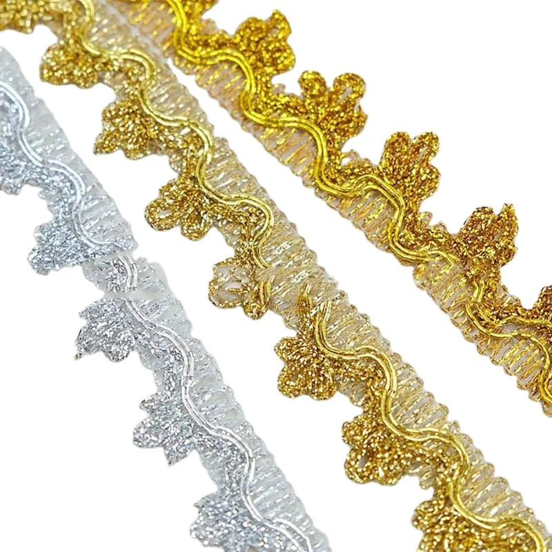 20MM 13m Sewing Braided Trimming Lace Tatting DIY Dancewear Costume Hat Ribbon Gold Metallic Lace Trim for Garment Decoration