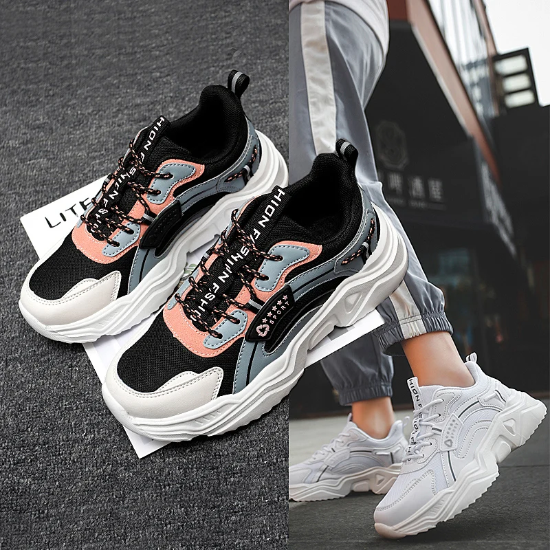 

Wholesale top quality casual platform chunky ladies shoes sneakers for women, Pink