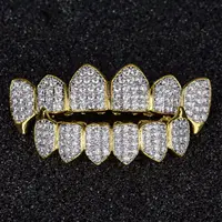 

New Custom Fit Silver Gold Color All Iced Out Luxury AAA Zircon Rhinestone Top & Bottom Gold Grills set Hop HIP teeth Gift