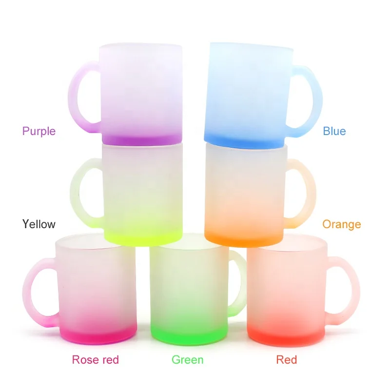 

New Arrival Customized 11Oz Sublimation Gradient Color Frosted Glass Mug, Blue,rose red, yellow, green, orange, green