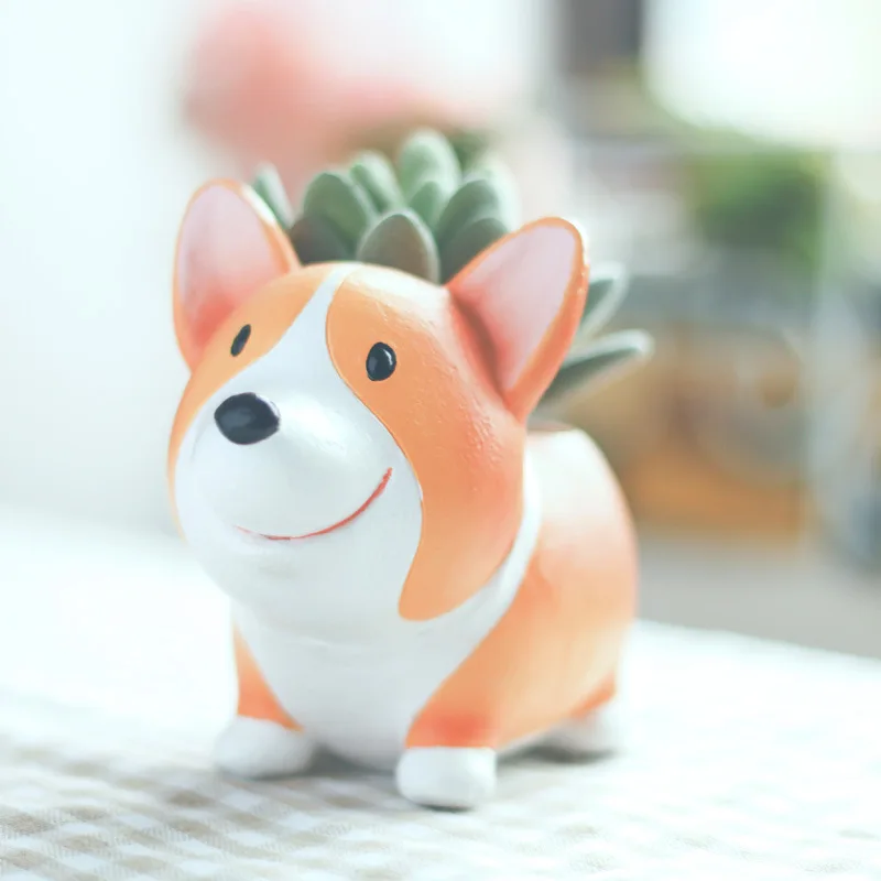 

Hot selling creative short leg corgi succulent flower pot office table top resin potted plant