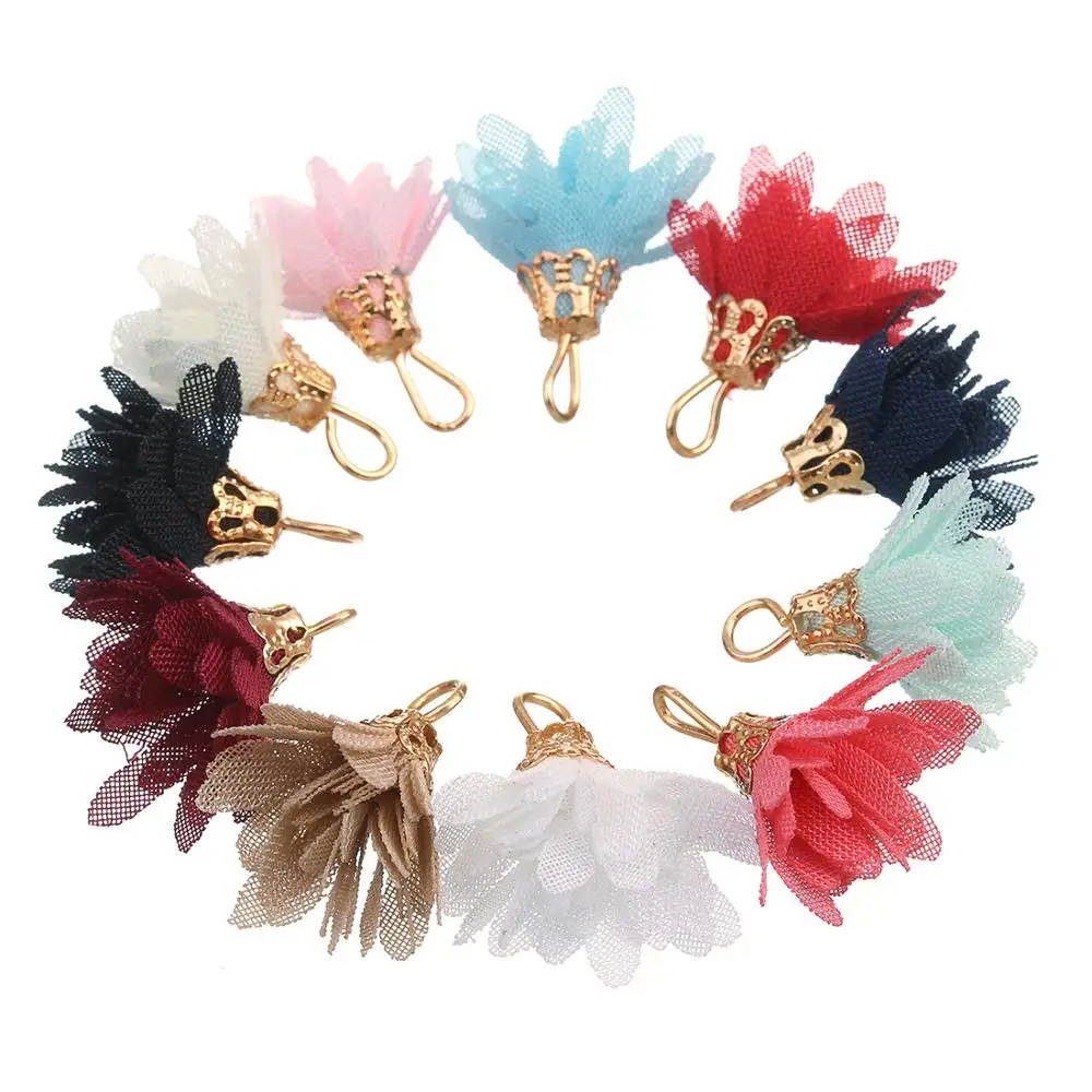

20pcs Multi Color Chiffon Flower Shaped Metal Pendant For Women Earring Findings