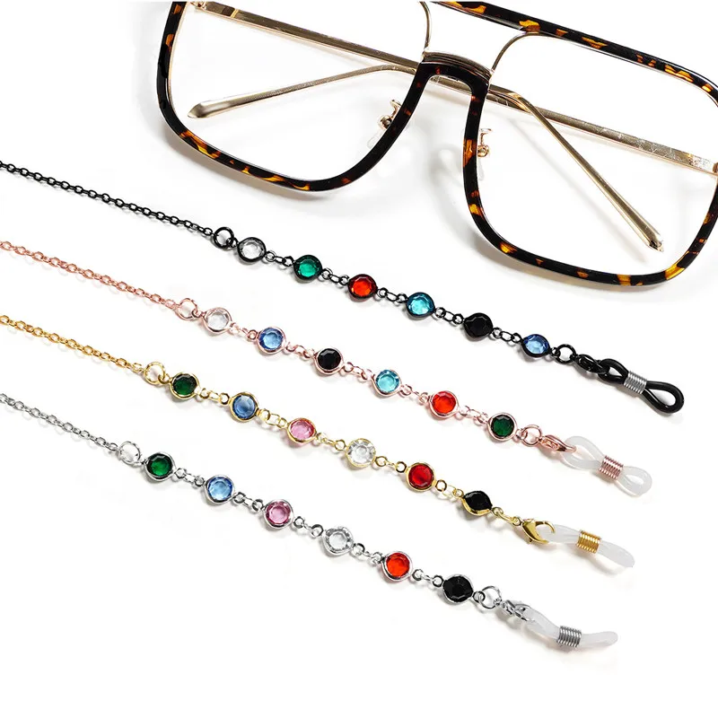 Glasses chain gold plated crystal colorful beaded sunglasses necklace for women facemask holder eye wear accessories