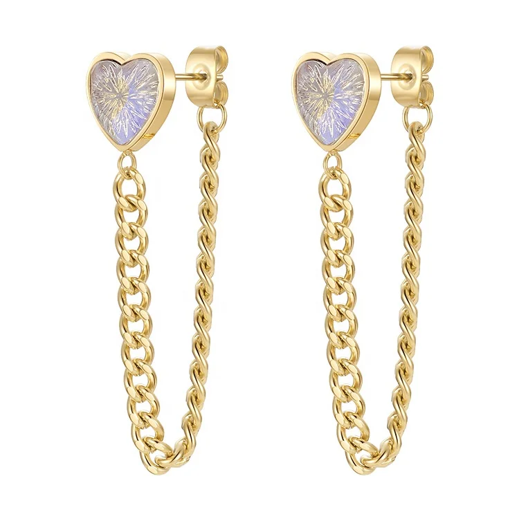 

18K Gold Plated Stainless Steel Jewelry Heart Zircon Metal Chain Accessories Earrings E211317