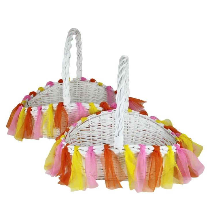 

Hot selling handmade wicker easter basket storage with handle, White