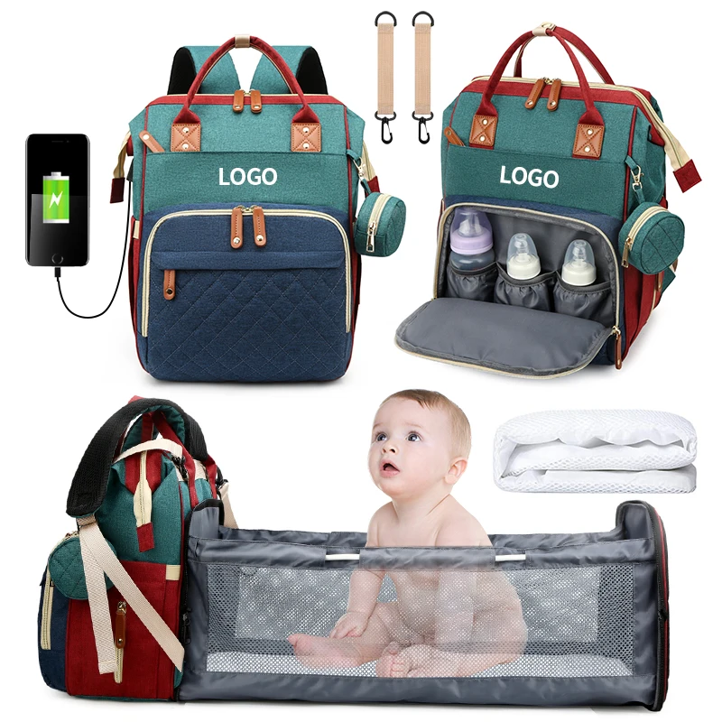 

2021 New mommy baby travel carrier bags bed maternity organizer tote nappy waterproof wet backpack diaper bag with changing bed, Gray/blue/pink/black/green/blue-green