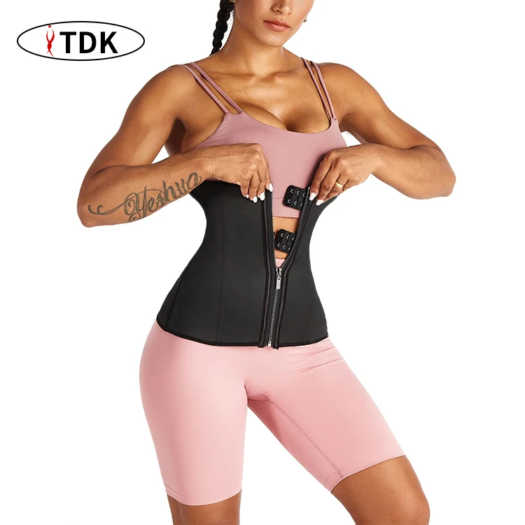 

TDK 4 row hook steel bone waist trainer with zipper neoprene shaper woman corset