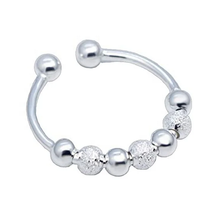 

Unisex Adjustable Sterling Silver Fidget Rings for Anxiety Round Bead Wedding Engagement Stackable Couple Rings