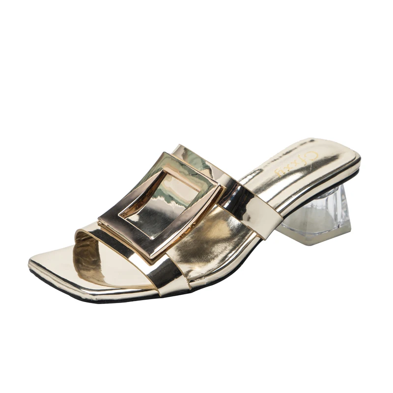 

cfxxy-79 Gold Color Slipper Sandal Sexy Women's Slide Heeled Ladies Mule Shoe Heel Sandals for Women, 3 colors heel sandal
