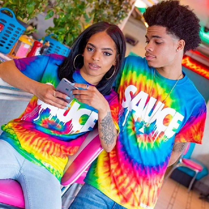 

Hot selling Tie dye and printing designer short sleeve Unisex Womens Mens crew neck t shirt, Available