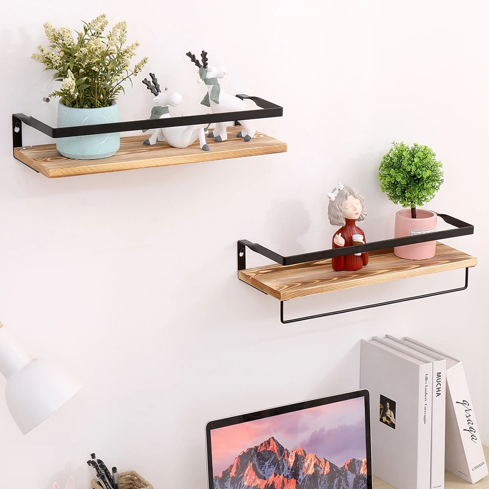 

Floating shelves for wall set of 2, Wall decoration mounted storage shelves with metal for bathroom, kitchen, bedroom, Customized color