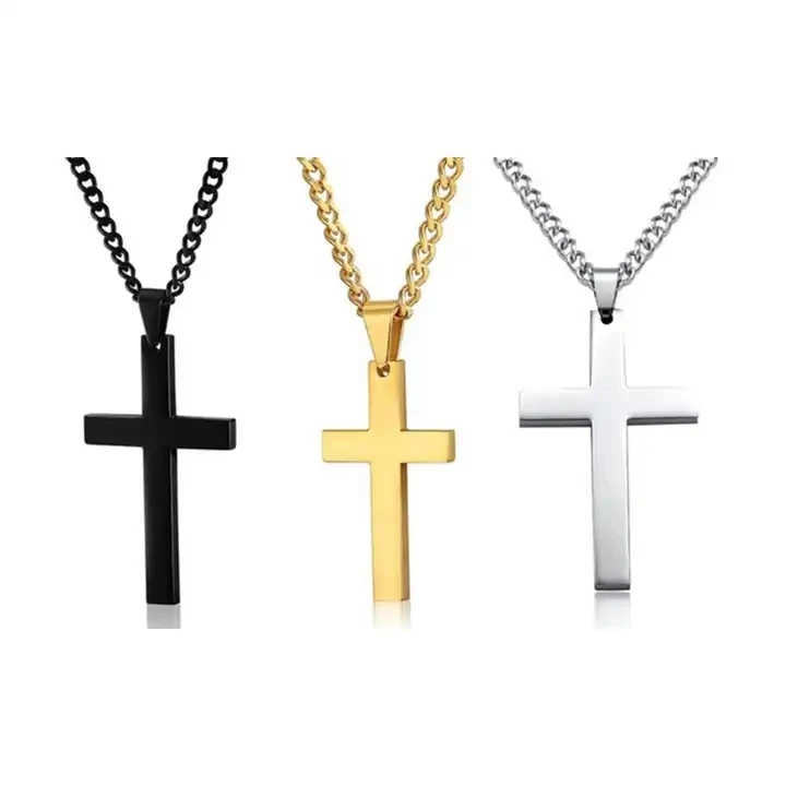 Cross Necklace Plated Gold Silver Black Prayer Choker Cross Pendant Necklaces For Men Jewelry Gift Custom Oem Stainless Steel