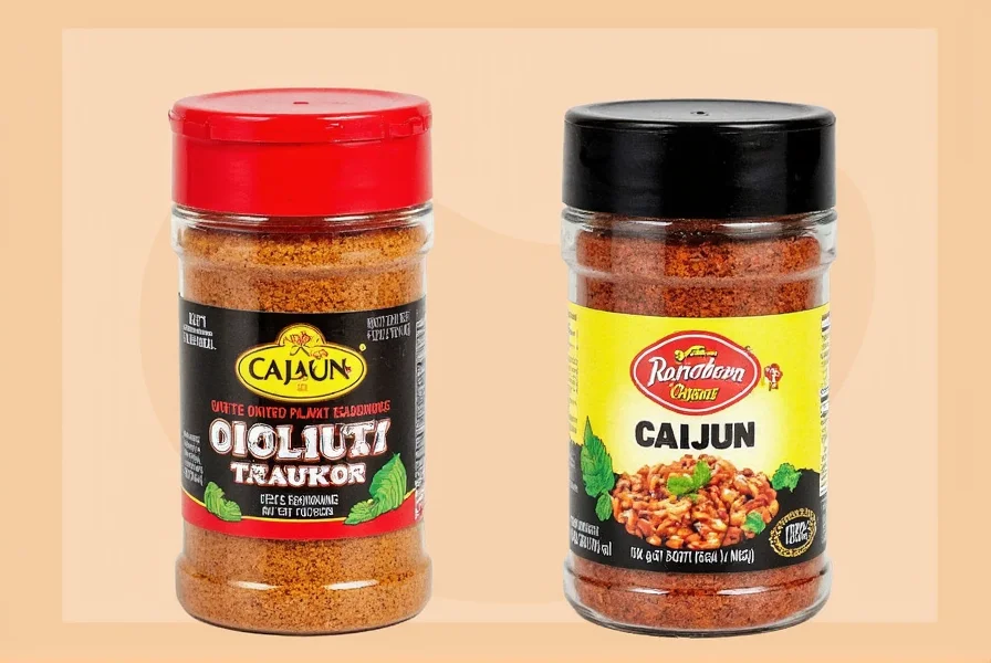 Close-up of Cajun and Creole seasoning containers with ingredient lists