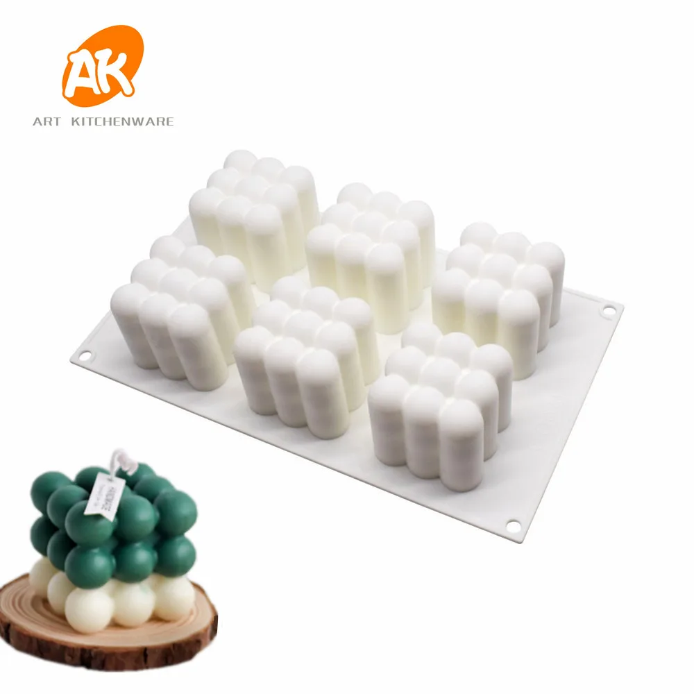 

AK Cube Ball Design 3D Silicone Mousse Cake Moulds for Bakery Scented Candle Clay Plaster DIY Hand Craft Molds MC-105, White or random