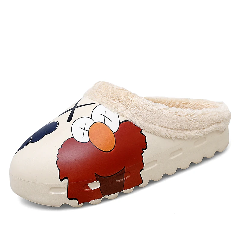

Original High Quality Brand Logo Custom Winter Fur Slide Women Yeezy Plush Warm Slippers Cartoon Yeezy Shoes Men Yeezy Slide, Beige, grey , cartoon