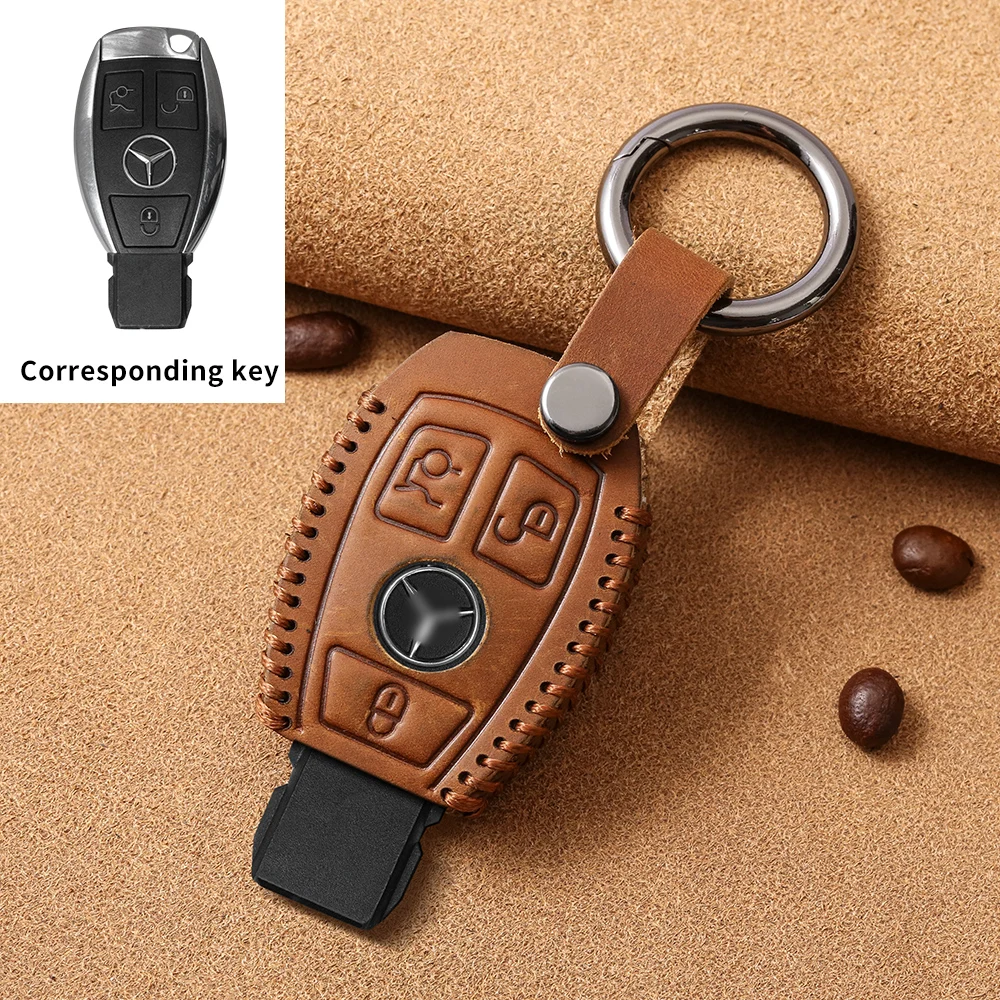 

Hot trendy genuine leather car key cover for mercedes benz fit for A class C200L S320L GLA GLS450 car key case fob cover