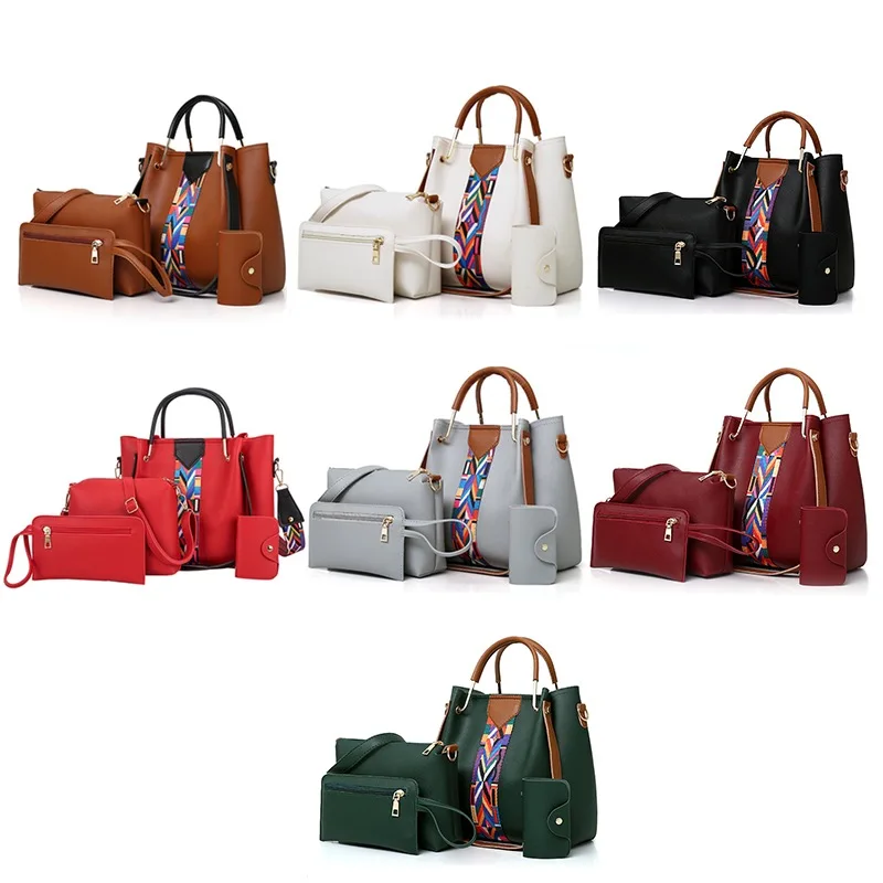 

2021 designer Large Capacity Lichee Print bolsos para mujer 4 Piece Suit Women Leather Handbags pu leather handbag sets, Customizable