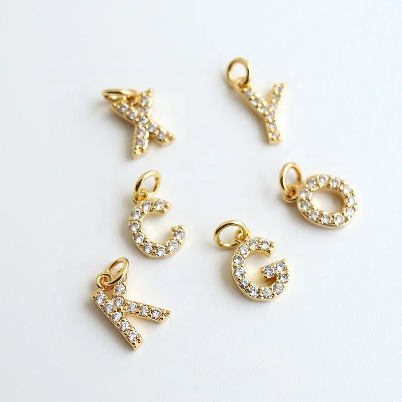 

Wholesale Initial Pendant Gold Plated Micro Pave Zircon Letter Accessories CZ Alphabet A-Z Charm For Jewellery Making