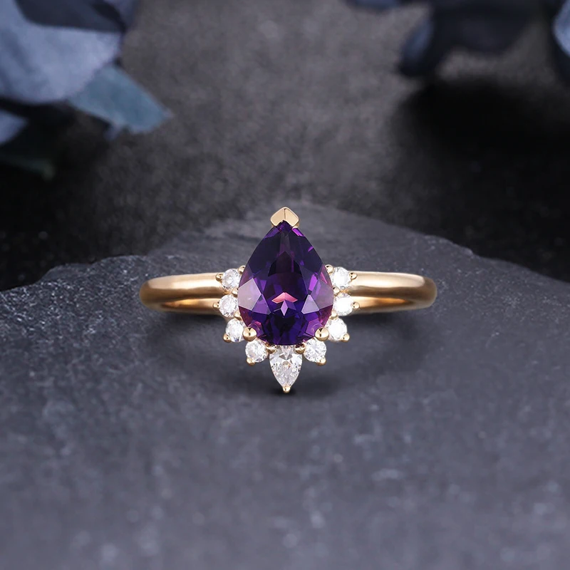 

14k Solid Gold 1.26CT Pear/Drop Cut Natural Amethyst Engagement Wedding Ring 2021 Hotsale Unique Luxury Anniversary Ring