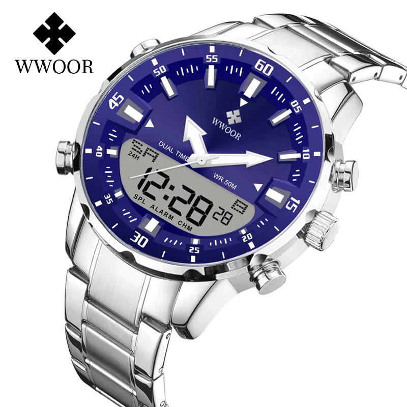 

Top Luxury Brand Popular Men Watches LED Dual Display Sports Calendars Business Wristwatch Digital Quartz Watch