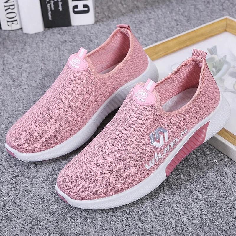 

4 color Women casual shoes mesh flat sneakers lazy shoes 2105, Black,white,pink