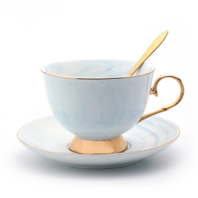 

Simple Gold Edge Marble Ceramic Coffee Cup Saucer Espresso Cups Teacup Set, Customized color